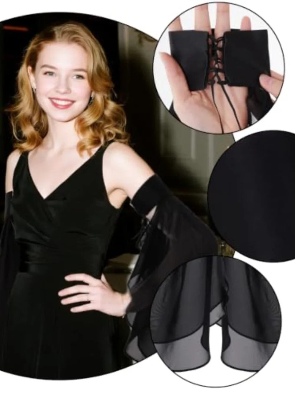 Long Tulle Bell Sleeves Detachable Chiffon Gloves Women Wedding Halloween